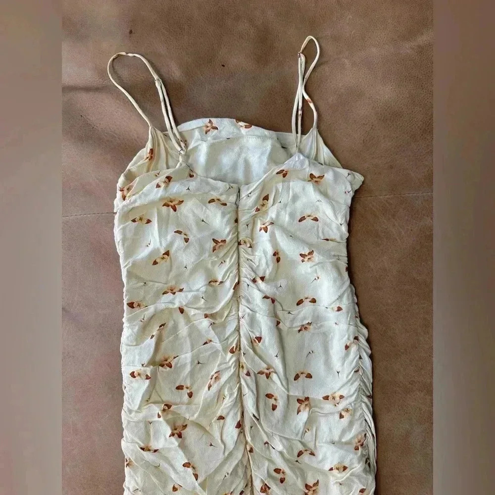 We Wore What Women's Medium Yellow Ronnie Sleeveless Mini Dress Ruched Floral Sm - Picture 9 of 11
